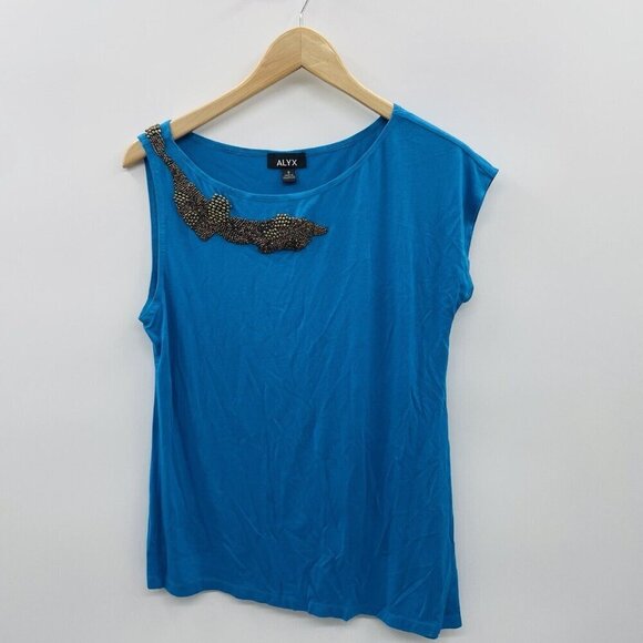 ALYX Womens Size Small Asymmetrical Sleeve Beaded Blouse in Blue 2591 - Picture 1 of 6